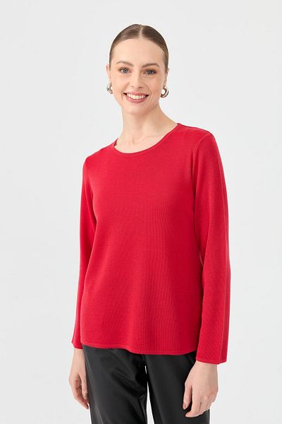 Desen Triko Women's O-Neck Long Sleeve Basic Wool Blouse A.Red