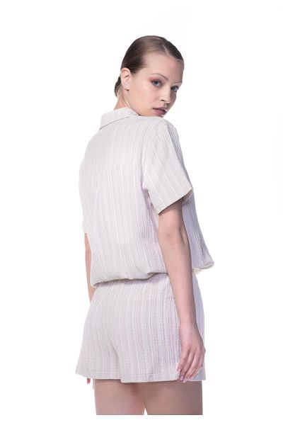 Appleline Women's Summer Linen Shirt Shorts Beach Suit Ecru