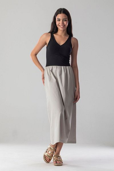 Mood Lab V-Neck Top Stretchy Viscose Bottom Wide Poplin Woven Sleeveless Black Dress