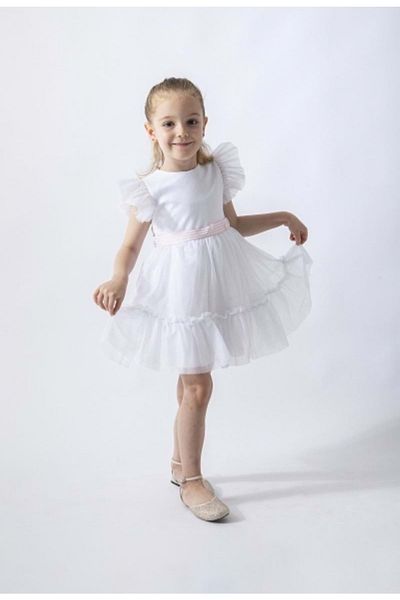 WECAN EXCLUSİVE Diamond Skirt Ruffle Dress White