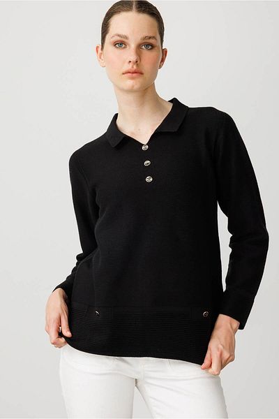 Desen Triko Women's Polo Neck Blouse Black