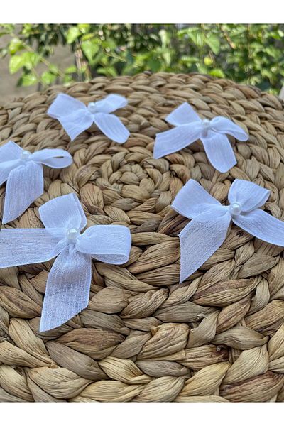 HİMENİSA Pearl Linen Ribbon Bow Ready 25 Pieces