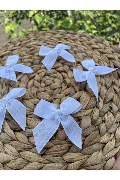HİMENİSA Pearl Linen Ribbon Bow Ready 25 Pieces