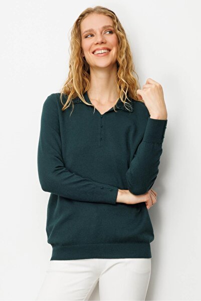 Desen Triko Γυναικεία Πόλο Κέντημα Κεντημένη Μπλούζα Ligral Πράσινη