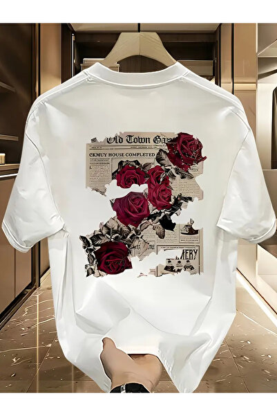 npLStore Tricou oversize cu imprimeu trandafiri pentru bărbați