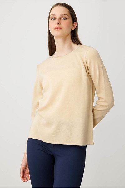 Desen Triko Women's Crew Neck Long Sleeve Basic Wool Blouse O.Beige
