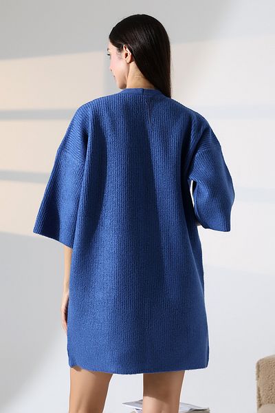 ALCHON V-Neck Ribbed Selanchik Knitted Double Pocket Half 3/4 Sleeve Midi Length Winter Knitwear Cardigan