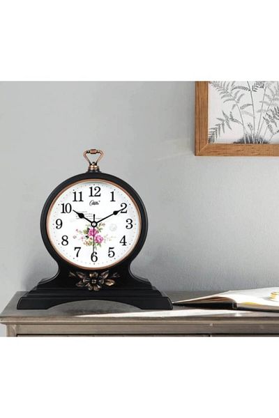 BLA BLA FOAM Decorative Table Clock, Floral Model, Vintage Style, 33x30 cm, Dark Brown