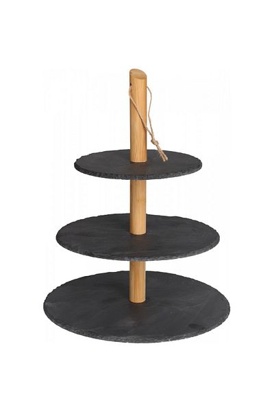 Excellent Houseware EH Excellent Houseware cake stand, 3 tier, slate, wood