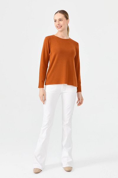 Desen Triko Women's Crew Neck Long Sleeve Basic Wool Blouse A.Tile