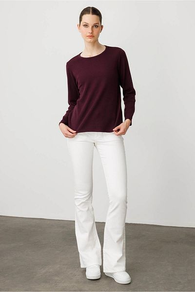 Desen Triko Women's Crew Neck Long Sleeve Basic Wool Blouse K. Plum