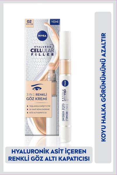 NIVEA Hyaluron Cellular Filler Cushion Renkli Göz Bakım Kremi 15ml, Orta Ton, Göz Altı Kapatıcısı