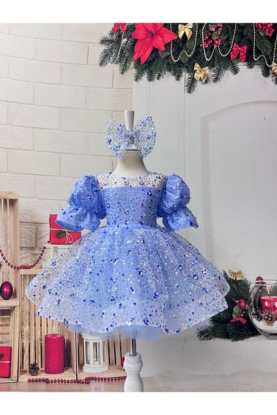 Nissa Baby Blue Stone Girl's Stone Evening Dress