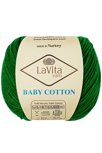 LaVita Yarn Baby Cotton Amigurumi και Hand Knitting Yarn 40% Ακρυλικό 60% Βαμβάκι 50gr (8102 GREEN)