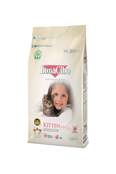 BonaCibo Kitten Tavuklu ve Balıklı Yavru Kedi Maması, 1,5 Kg, Tüm Irklar İçin, Doğal, Şeker İçermez