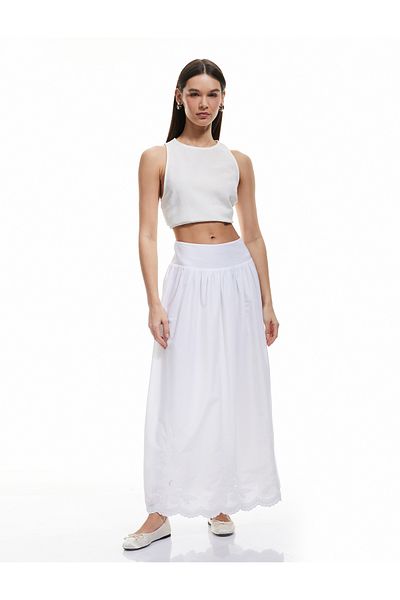 Koton Cotton A-Line Lace Detailed Midi Skirt