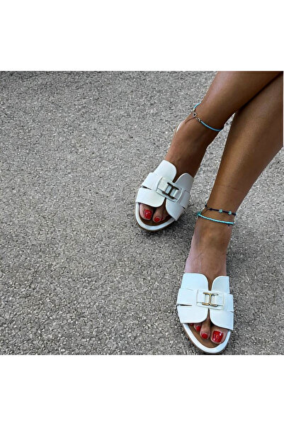 NE&VE SHOES Γυναικείες καθημερινές άνετες και κομψές παντόφλες με λευκή δερμά...