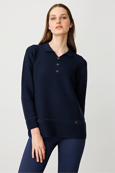 Desen Triko Γυναικεία μπλούζα με γιακά πόλο K.Navy Blue