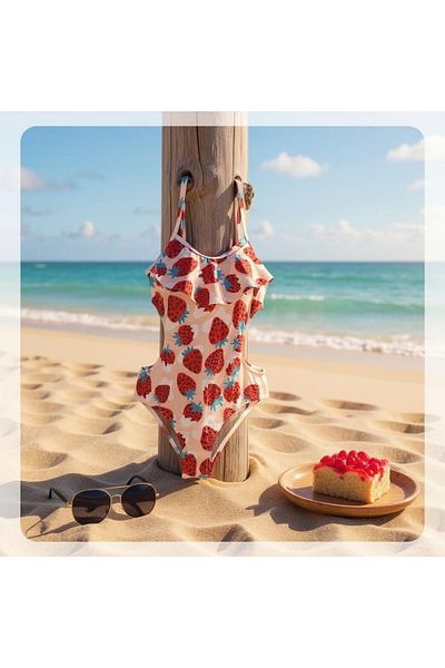 TooHot Girl's Strawberry Ruffle Side Cut Detailed Swimsuit