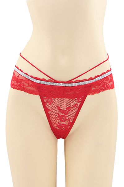 OEM Sexy thong panties for women with contrasting lace and shiny band, DZK-2173