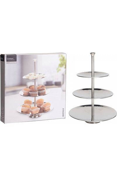 Excellent Houseware Steel Humerred Tiered Serving Platter, Smoky Black, 25 X 36 Cm