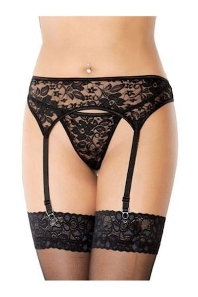 Softline - Set 2 pieces, 3310, garter belt and bikini, floral lace, adjustable, size M-L