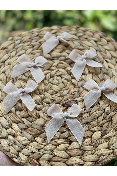 HİMENİSA Pearl Linen Ribbon Bow Ready 25 Pieces