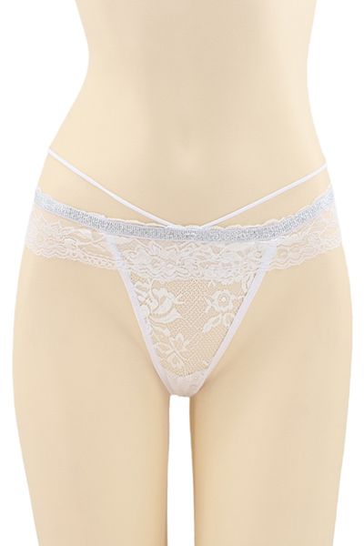 OEM Sexy thong panties for women with contrasting lace and shiny band, DZK-2173