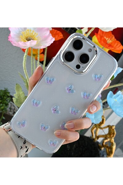 Go Aksesuar Iphone 14 Promax Uyumlu 3d Mini Kelebek Tasarımlı Epoksili Oyuncaklı Kılıf