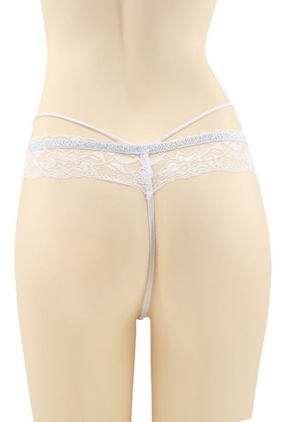 OEM Sexy thong panties for women with contrasting lace and shiny band, DZK-2173
