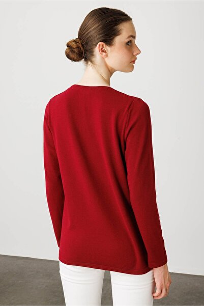 Desen Triko Women's O-Neck Lace Flower Embroidered Ligral Blouse V. Rot