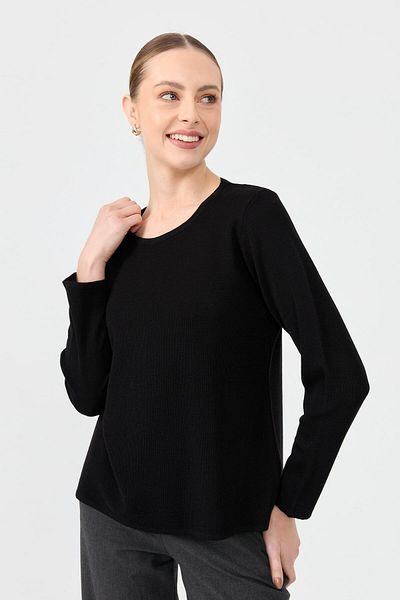 Desen Triko Women's Crew Neck Long Sleeve Basic Wool Blouse Black