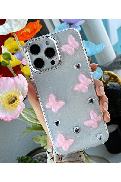 Go Aksesuar Iphone 14 Promax Uyumlu 3d Pembe Kelebek Tasarımlı Epoksili Oyunc...