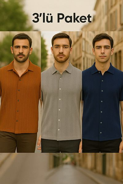 DAMGA JEANS Ανδρικό κοντομάνικο βασικό καλοκαιρινό πουκάμισο 3 συσκευασιών