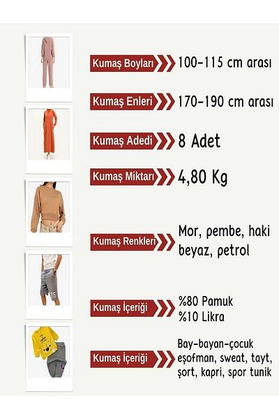 Yiğit Kumaş Set of 2 Yarn Flexible Cotton Fabric, Sizes 100-115 cm 8 Pieces