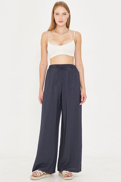 armonika Women's Navy Blue Elastic Waist Pocketed Loose Trousers with Lacing Detail Arm-25Y001077