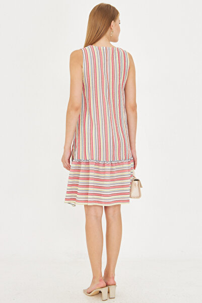 armonika Γυναικείο ανοιχτό ροζ μοτίβο αμάνικο φούστα βολάν φόρεμα ARM-22K001142