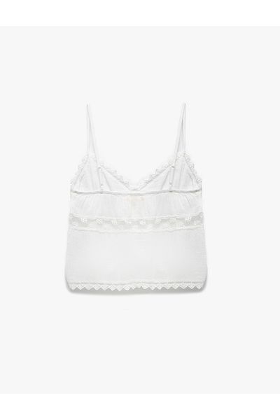 Koton Cotton Lace Detailed V-Neck Strap Muslin Blouse