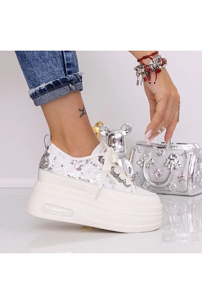 mei Pantofi Sport Dama cu Platforma 2066-1 Argintiu