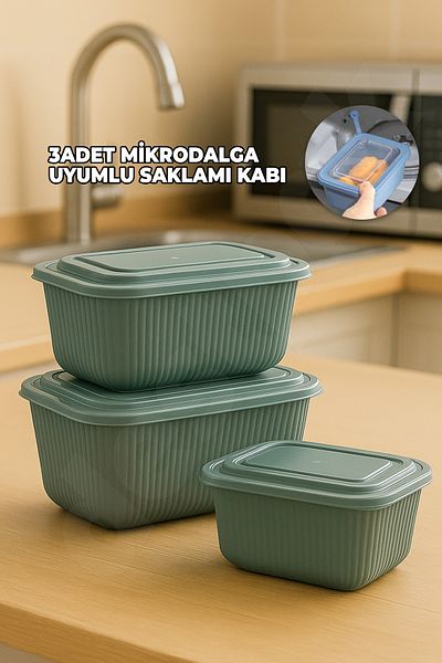 Destpak 3 Pcs Microwave Compatible Plastic Storage Containers - with Lids - with Microwave Plugs - 3 Sizes