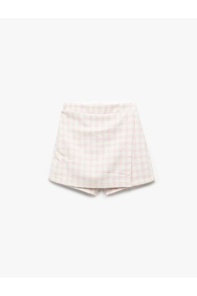 Koton Plaid Tweed Shorts Skirt with Elastic Waist