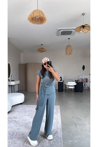 Buket Teke Blue Tie-Up Wrap Suit