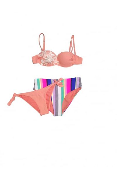 OEM Swimsuit, 3 pieces, light orange (peach), high-waisted panties + regular panties, balconette bra