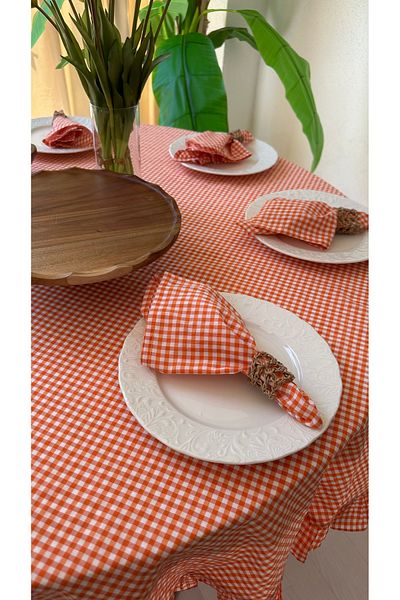 Decamor home 6Pcs Thin Linen Fabric Orange Gingham Napkin