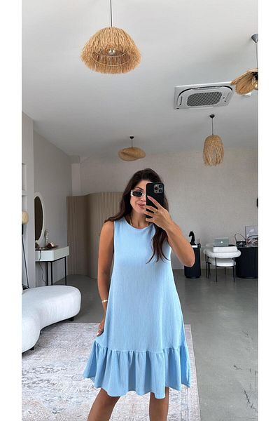 Buket Teke Baby Blue Six Flounce Wrap Dress