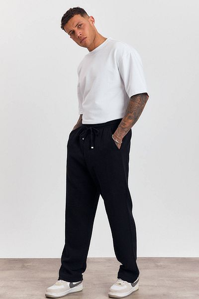 Weyeze Elastic Waist Lace-Up Loose Cut Trousers Ag-Y23113Lns