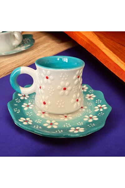 WPAWZ Handmade Embossed Flower Patterned Cup Set for 2 People