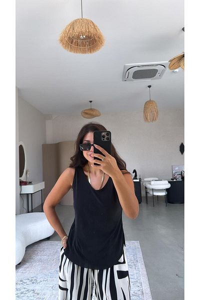 Buket Teke Black Slim Modal V-Neck Undershirt
