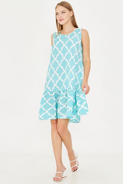 armonika Women's Turquoise Pattern Sleeveless Skirt Ruffle Dress Arm-22K001142