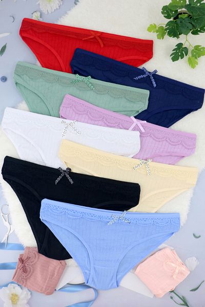OEM Set of 3 classic cotton panties for women with decorative bow, random colors, ADU-X2027
